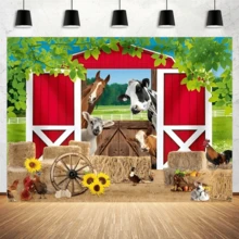 1件乡村农舍风格涤纶背景横幅 - 红色谷仓和动物春季场景,适用于花园、生日派对和摄影,花园派对装饰,充满奇趣的农舍风格涤纶材质 - 彩色 - 查看 3