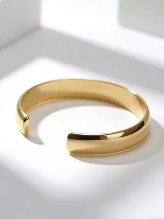 Charm-In 1 pièce Bracelet manchette large minimaliste plaqué or pour femmes - Accessoire élégant pour le bureau/tenues quotidiennes, cadeau idéal pour elle (anniversaire/Saint-Valentin)