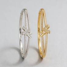 1pc Zirconia Stone Initial Bangle, Suitable For Vintage Style, Formal Occasions, Exquisite Design - Multicolor - View 2