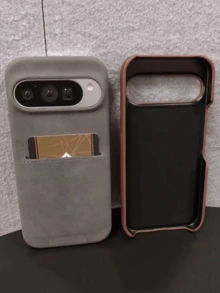 奢华高质感复古商务隐藏式卡槽纯色手机壳，兼容谷歌Pixel 10/9 Pro XL/8 Pro/8A 5G，仿皮保护套 - 灰色 - 查看 4