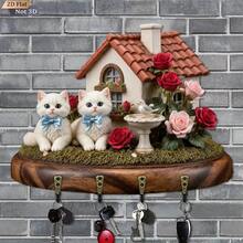 1pc Country Style Cat & House Key Holder - Wooden Wall Mounted Key Cabinet With House Shaped Cutout And Cat Door - Suitable For Entryway, Doorway Etc. 22.5cm X 17.3cm Decorative Key Display Rack, 2D Flat - Multicolor - View 5