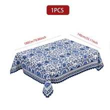 1pc/36pcs Vintage Blue Floral Wrinkle-Resistant Tablecloth, Embossed Edge Craft, Rectangular/Round Tablecloth, Multiple Sizes Available, Polyester Fiber Tablecloth, Indoor Dining/Outdoor Party Use - Royal Blue - View 17
