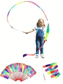 1/3/5 Pcs Gymnastics Ribbon Wands, Beach Outdoor Party Magic Wands And Ribbon Gifts, Shiny Ombre Color Rhythmic Gymnastics Ribbons, Rhythmic Gymnastics Ribbon Gifts Streamers And Rotating Rods, Artistic Gymnastics And Ballet Spinning Ribbons, Ideal For Artistic Dance And Gymnastics Performances - Multicolor - View 1