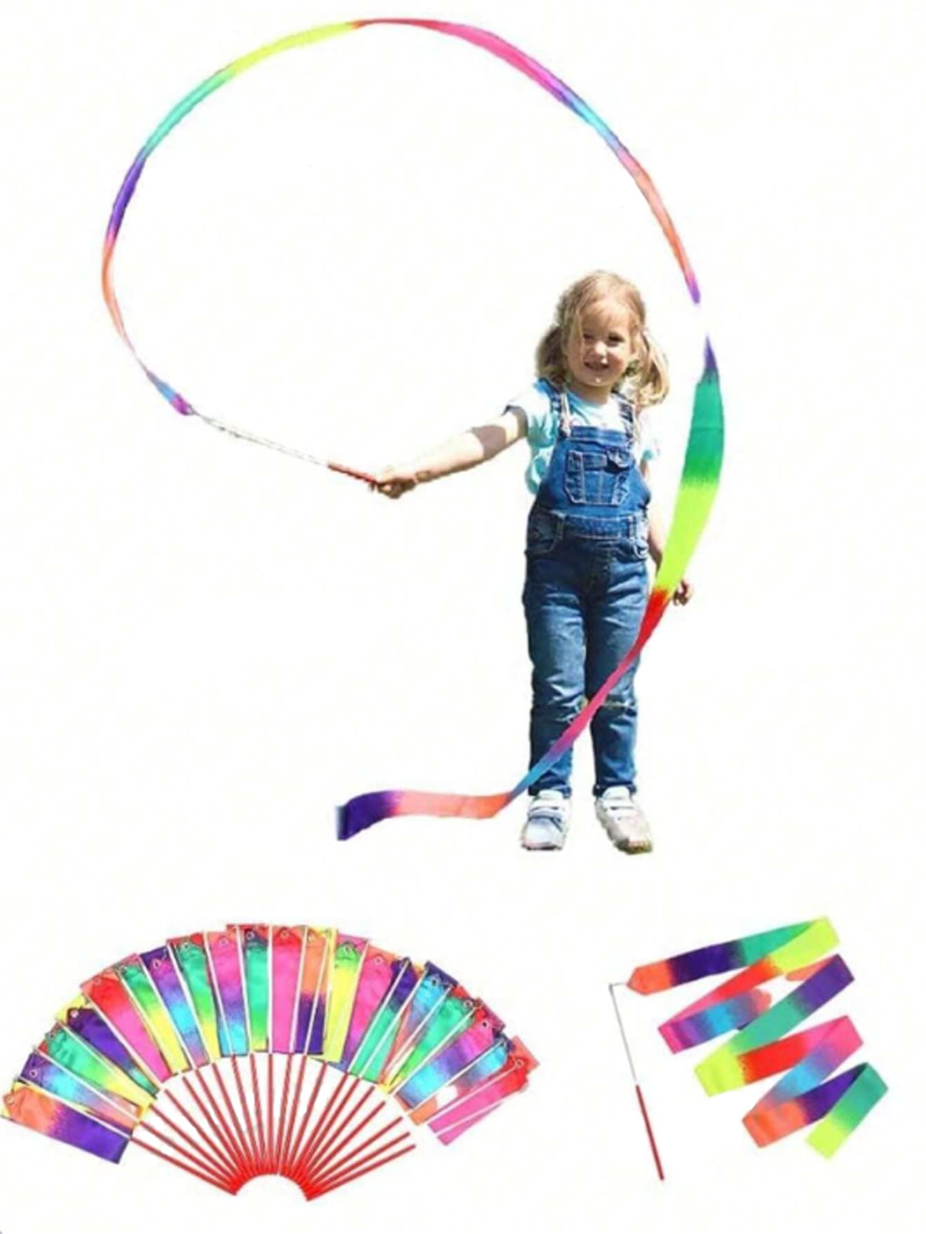 1/3/5 Pcs Gymnastics Ribbon Wands, Beach Outdoor Party Magic Wands And Ribbon Gifts, Shiny Ombre Color Rhythmic Gymnastics Ribbons, Rhythmic Gymnastics Ribbon Gifts Streamers And Rotating Rods, Artistic Gymnastics And Ballet Spinning Ribbons, Ideal For Artistic Dance And Gymnastics Performances - Multicolor - View 1