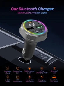 REMAX USB C Bluetooth Adapter For Car, AUX Wireless FM Radio Transmitter, PD 30W Dual Port Fast Charger, Hands-Free Calling & Audio Receiver, MP3 Music Player, QC3.0 & Type-C PD USB Charger, Colors LED Backlit, TF Card Supported, Fast Charging Cigarette Lighter, Car Accessories, Super Practical Car Stuff - C63 - Xem 1