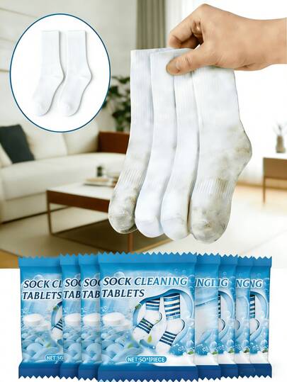 jakehoe Sock Cleaning Tablets - Household Cleaning, Dedicated Sock Cleaning Tablets, Deodorizing After Cleaning. You Can Fill A Basin With Water, Then Put The Cleaning Tablet In The Water To Dissolve It. After Dissolving, Put The Socks In The Basin And Soak For 5 Minutes. Finally, Use Your Hands To Gently Scrub The Socks Clean. The Sock Cleaning Tablets Effectively Remove Stains And Have A Long-Lasting Deodorizing Effect, Keeping Socks Fresh And Clean. Washed Socks Are Soft And Comfortable To Wear. Multi-Functional Cleaning Tablets For Washing Socks, Removing Yellowing And Stains, Softening And Cleaning.