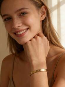 Charm-In 1pc Gold-Plated Disc Chain Open Cuff Bracelet For Women - Fashion Accessory For Daily Wear/Weekend Gatherings, Ideal Gift For Her (Anniversary/Birthday) - Gold - View 2