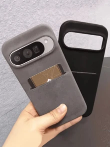 奢华高质感复古商务隐藏式卡槽纯色手机壳，兼容谷歌Pixel 10/9 Pro XL/8 Pro/8A 5G，仿皮保护套 - 灰色 - 查看 3