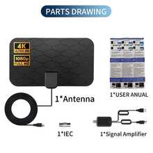 2025 室内高清数字电视天线 - 带信号放大器 - 接收距离可达 220 英里 - 支持标清、高清、全高清 - 包含 11.5 英尺同轴电缆 - 黑色 - 查看 10