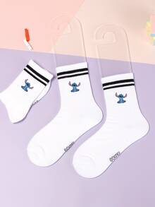 5/1 Pair Stitch Cartoon Pattern Mid-Calf Socks, Sports Stripe Design, Polyester Material, Cute Cartoon Pattern, Fashionable Casual Breathable, Suitable For Daily Wear, Back To School Season And Holiday Gifts. - Multicolor - View 7