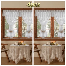 1 片格子窗帘 - 宽 120 厘米，长 120 厘米 - 白色蕾丝格子喷绘 - 乡村风格窗帘，适用于卧室、客厅和餐厅 - 白色 - 查看 10