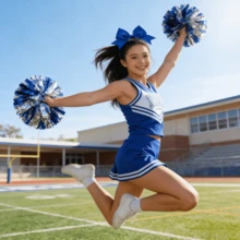 3个11.8英寸啦啦队绒球和大型啦啦队发饰，啦啦队配件，啦啦队用品，适用于团队精神、体育赛事、舞蹈、啦啦队表演、篮球、足球队 - 藍色銀色 - 查看 5