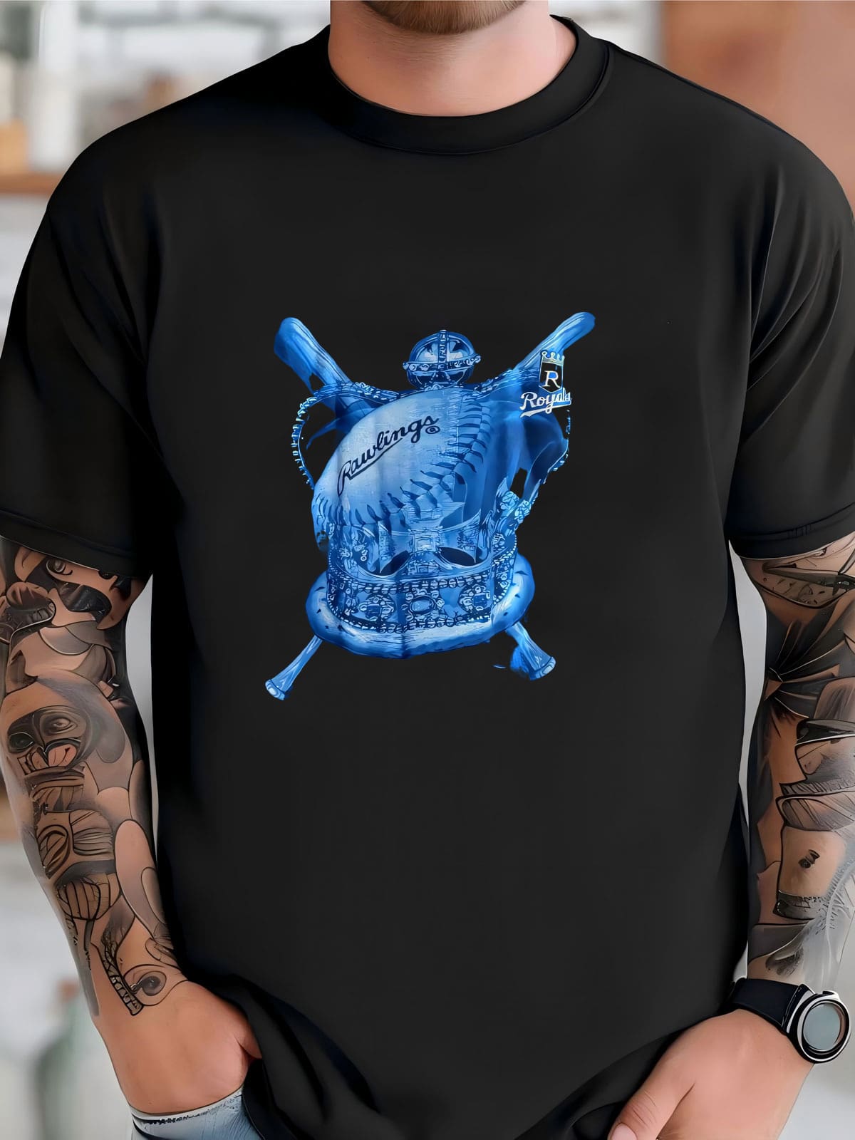 Mens Vintage 1990's Kansas City Royals Baseball Pro Player Graphic Tee Shirt - Xl T-Shirt - màu đen - Xem 1