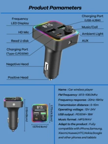 REMAX 车载USB-C蓝牙适配器，AUX无线FM收音机发射器，PD 30W快充（总输出功率：50W），免提通话及音频接收器，MP3音乐播放器，QC3.0和Type-C PD USB充电器，彩色LED背光，点烟器快充，车载配件，超级实用的汽车用品 - C71 - 查看 12