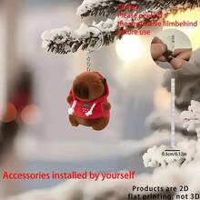 4个2D扁平可爱水豚钥匙扣 - 2D扁平亚克力水豚摆件，带有爱心和草莓图案，棕色和红色纹理，眼睛生动 - 兼容钥匙圈和门禁卡，是送给水豚爱好者的完美礼物（&），2D扁平 - 彩色 - 查看 7