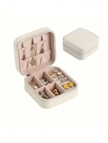 1pc Portable Jewelry Box, Jewelry Storage & Display Travel Case, Button Leather Zipper Jewelry Box, Anti-Oxidation Protective Jewelry Display Box - Multicolor - View 10