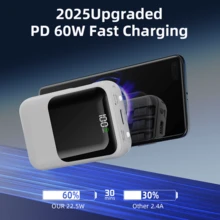 黑色移动电源，小巧便携，支持PD20W快充，配备手电筒，电池容量10000mAh，兼容/安卓手机，适合夏季假期户外旅行/露营以及应急备用电源，是送给家人、朋友的生日礼物，也是旅行、情人节的理想之选。 - 黑色 - 查看 5