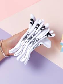 5/1 Double Stitch Cute Cartoon Pattern Middle Socks With Sports Stripe Design, Made Of Polyester Fiber Material, Cute Cartoon Pattern, Fashionable, Casual And Breathable, Suitable For Daily Wear, School Season And Holiday Gifts. - Multicolor - View 6