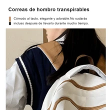 Mochila Escolar Universitaria Casual Grande Capacidad + Mochila para Universidad Secundaria Preparatoria + Estilo Coreano con Letras SJM Personalizado + Múltiples Bolsillos Laterales y Compartimentos + Bolso con Colgante Peluche + Impermeable Ligera para Regreso a Clases + Viajes Diarios Oficina Adolescente Mujeres + Mochila Estudiante Gran Espacio Libros Laptop + Moda Juvenil Versátil + 44x30x14cm - Caqui - Ver 2