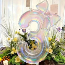 2pcs Oversized 40-Inch Transparent Number Shape Balloons With Bowknot - Extra Large 40-Inch Number Decor, Suitable For Birthday Party, Wedding, Valentine's Day, Anniversary And Other Occasions - Multicolor - View 6