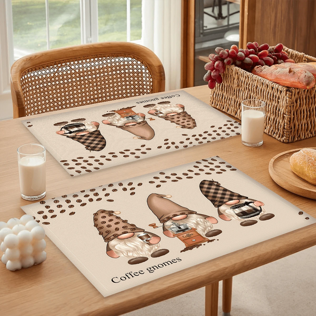 1 Stück/4 Stücke/6 Stücke Heimdekoration Leinen Platzset mit bedrucktem Kaffee-Elf Muster, geeignet für Esszimmertisch, Dekoration für alle Jahreszeiten, moderne waschbare Tischauflage, Raumdekoration, Untersetzer, Küchen-Esszimmertisch-Matte, Innen- und Außendekoration für Partys, Heimdekoration, ideales Geschenk - Verschiedenfarbig - Übersicht 1