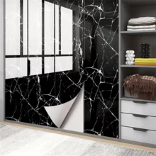 1 Roll Black Marble Self-Adhesive Paper - Waterproof, Oil-Resistant Vinyl, Removable Glossy Black & White Marble Texture Backsplash, Suitable For Countertops, Stoves, Cabinets - Easy DIY Renovation