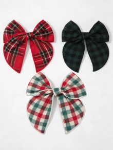 3/1pc Set Multicolor Plaid Bow Decor Large Satin Snap Hair Clips For Women