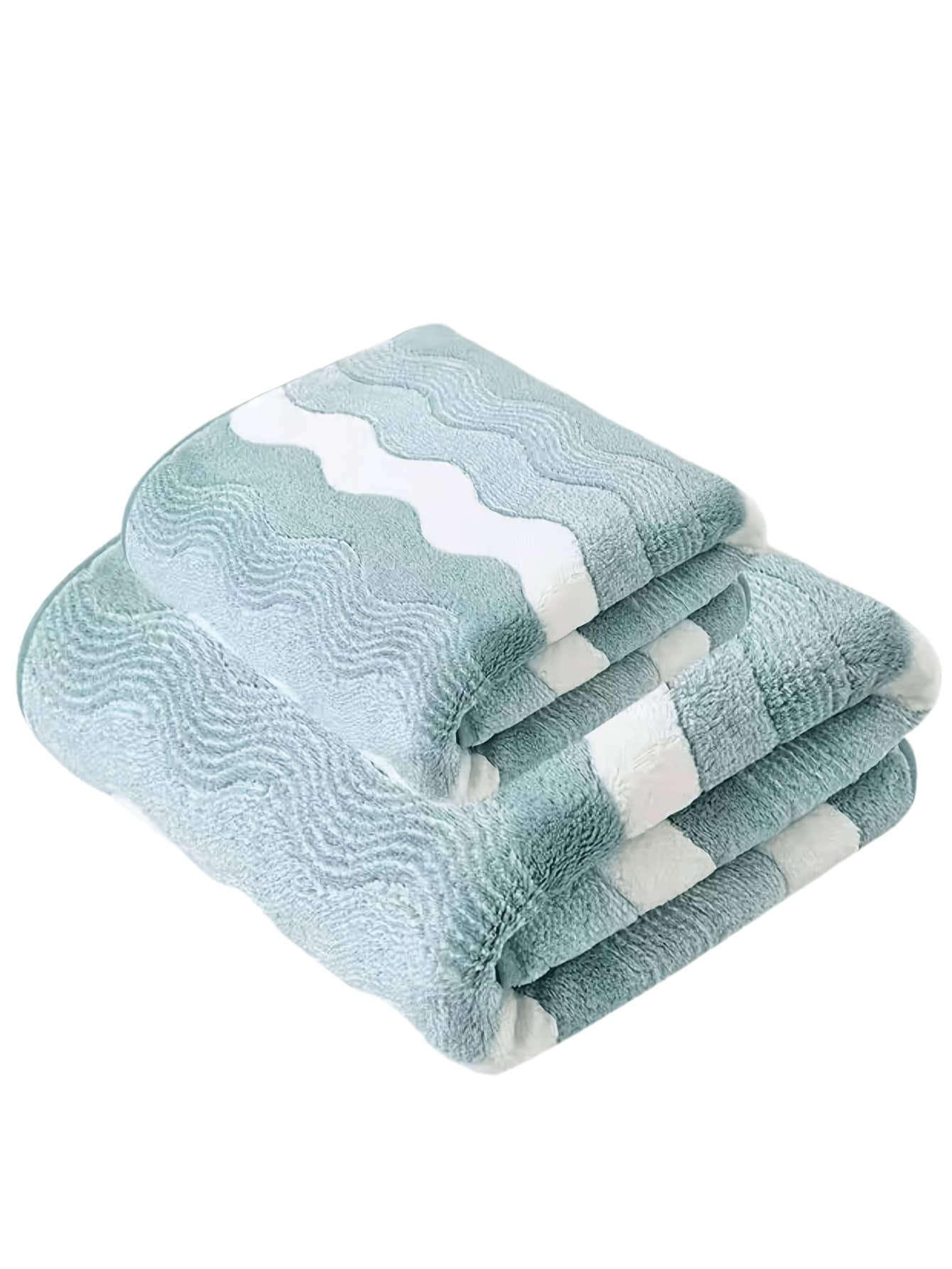 Coral Fleece Striped Simple Soft Absorbent Bath Towel/Hand Towel, Available Bathroom Decor - Green - View 1