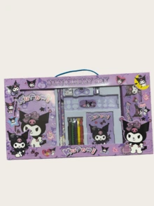 Hello Kitty & Kuromi Cartoon Character Stationery Gift Set, Includes Pencil, Notebook, Pencil Sharpener, Pencil Case, Ruler, Eraser And Crayons, Sanrio Licensed