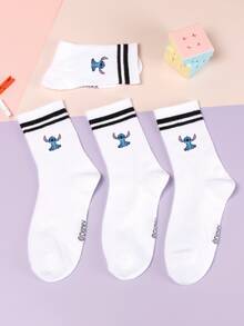 5/1 Pair Stitch Cartoon Pattern Mid-Calf Socks, Sports Stripe Design, Polyester Material, Cute Cartoon Pattern, Fashionable Casual Breathable, Suitable For Daily Wear, Back To School Season And Holiday Gifts. - Multicolor - View 6