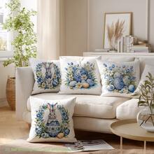 MEMNUN 4pcs Easter Vintage Rabbit, Blue & White Floral, Tulip, Daisy Flower Print Polyester Decorative Pillow Covers [No Pillow Insert], 17.7*17.7in(45*45cm)/19.69*19.69in(50*50cm)/15.75*15.75in(40*40cm), [Single-Sided Printing] Rabbit With Bow Tie, Blue & White Egg Easter Theme Throw Pillow Covers, Room Decor, Home Decor - Multicolor - View 7