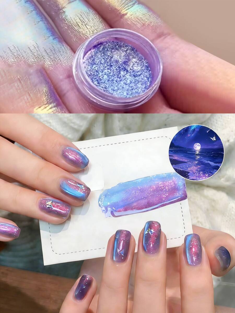 Y2K闪亮猫眼粉星空指甲油，彩色星系全息猫眼指甲油，沙龙美甲，DIY居家美甲 - 彩色 - 查看 1