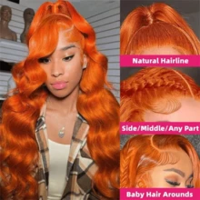 NATAN [Women's Curly Wig] 180% Density Orange Long Wavy Wig - Elegant Ladies Curly Wig - Tong Long Fiber, Natural Appearance, Rose Net Cap, Versatile Styling, Realistic Bangs, Heat Resistant - S350 - View 9