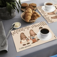 1 Stück/4 Stücke/6 Stücke Heimdekoration Leinen Platzset mit bedrucktem Kaffee-Elf Muster, geeignet für Esszimmertisch, Dekoration für alle Jahreszeiten, moderne waschbare Tischauflage, Raumdekoration, Untersetzer, Küchen-Esszimmertisch-Matte, Innen- und Außendekoration für Partys, Heimdekoration, ideales Geschenk - Verschiedenfarbig - Übersicht 7