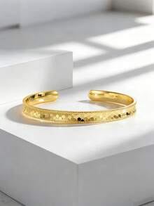 Charm-In 1件镀金锤纹开口手镯，女士款 - 优雅配饰，适合办公室/晚宴场合，是送给她的理想礼物（节日/生日） - 金色 - 查看 3