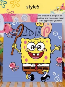 1pc SpongeBob Digital Oil Painting, DIY Cartoon Hand-Painted Coloring, Birthday Gift For Friends, Best Holiday Party Decor, Perfect Party Decoration, Home Decor, Ideal Room Decoration - Multicolor - View 10