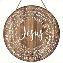 1 Peça, Placa Redonda de Madeira Clássica com os Nomes de Jesus, Sinal de Guirlanda, Aprimoramento de Guirlanda, Placa de Madeira Suspensa, Decoração de Parede/Quarto/Casa/Restaurante/Bar/Café/Porta/Pátio/Garagem - Multicolorido - Visão 2
