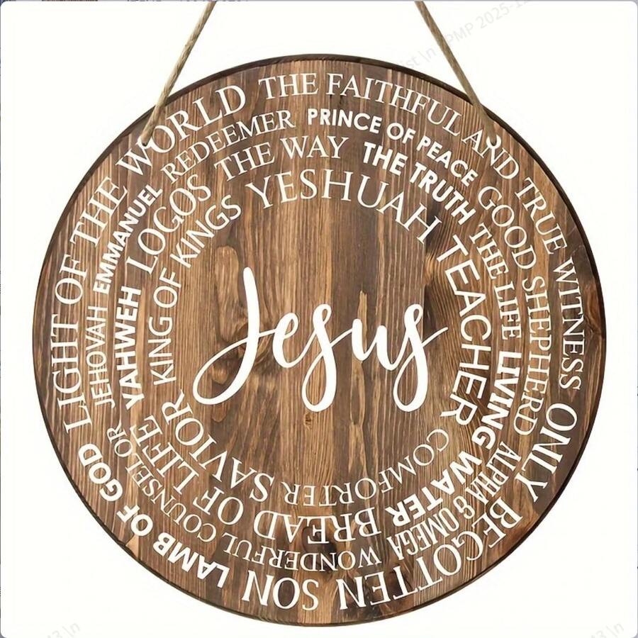 1 Peça, Placa Redonda de Madeira Clássica com os Nomes de Jesus, Sinal de Guirlanda, Aprimoramento de Guirlanda, Placa de Madeira Suspensa, Decoração de Parede/Quarto/Casa/Restaurante/Bar/Café/Porta/Pátio/Garagem