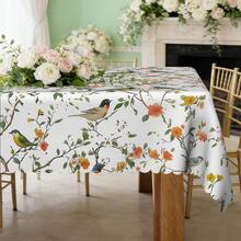1 Stück/36 Stücke Frühlings- & Sommer-Blumen, Vogel Anti-Falten Tischdecke, geprägte Kante, rechteckig/rund, verschiedene Größen erhältlich, Polyester Tischdecke, für Innen-Dining/Outdoor-Party - Grün - Übersicht 7