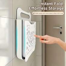 Faltbarer Wäschekorb zur Wandmontage mit Griff – Übergroßer, tragbarer Aufbewahrungskorb für Bad und Schlafzimmer, geeignet für Wäsche, platzsparender Wäscheorganizer aus Kunststoff, minimalistischer Wäschekorb - Weiss - Übersicht 8