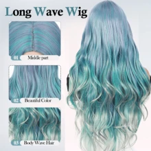 Elegant Mermaid Style Long Wavy Blue Ombre Wig - Heat Resistant Synthetic Fiber, Suitable For Women, Daily, Party, Cosplay