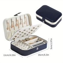 1pc Portable Jewelry Box, Jewelry Storage & Display Travel Case, Button Leather Zipper Jewelry Box, Anti-Oxidation Protective Jewelry Display Box - Multicolor - View 11