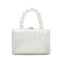 Gets Acrylic Evening Clutch Bag Marbling Handbag For Women With Pearl Chain Crossbody Purse Formal Wedding Prom Party Luxury Designer Fashion Accessory - trắng - Xem 3
