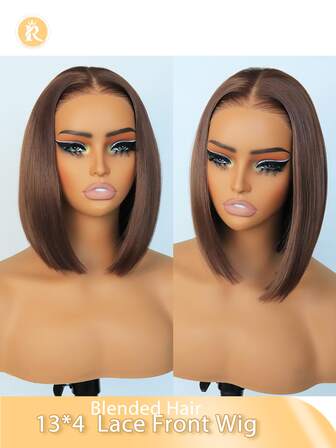 [Brazilian Hair Wig] (Bob Wigs 6-16inch ) Blended Hair For Black/Brown/Burgundy/Orange Color Women - 180% Density13x4 Glueless Lace Closure Straight Bob Wig |Blended Wigs-A Mix Of Human Blende Hair And Syntheti Pre-Cut Natural Look For Daily Wear, Parties, Dates & Vacations, Party Hair Solution | Elegant Hairdo | Glueless Lace Wig