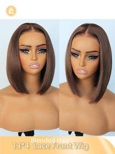 [Brazilian Hair Wig] (Bob Wigs 6-16inch ) Blended Hair For Black/Brown/Burgundy/Orange Color Women - 180% Density13x4 Glueless Lace Closure Straight Bob Wig |Blended Wigs-A Mix Of Human Blende Hair And Syntheti Pre-Cut Natural Look For Daily Wear, Parties, Dates & Vacations, Party Hair Solution | Elegant Hairdo | Glueless Lace Wig
