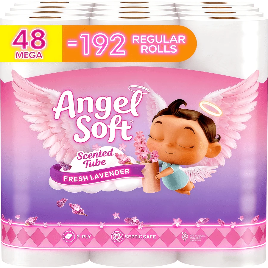 Angel Soft Toilet Paper, Value Family Pack-48 Mega Rolls = 192 Regular Rolls, Soft And Strong Premium Toilet Tissue,2-Ply Durable Tissue,No Tears!Perfect For Everyday Use,For Bathrooms,Bathroom Tissue,Loo Roll,Personal Cleansing Paper,Cleaning Supplies,Home Essentials,Tissue, Paper Napkins & Toilet Paper - 白色 - 查看 1