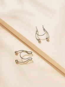 2个装假鼻环，不锈钢夹式鼻/唇/耳环，无需穿孔的身体穿刺饰品礼品 - 銀色 - 查看 3
