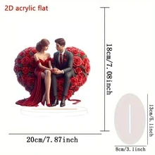 Decoración acrílica 2D, rosa de corazón rojo de pareja, decoración romántica para mesita de noche/tocador nupcial, centro de mesa de boda, decoración suave para San Valentín/aniversario de recién casados