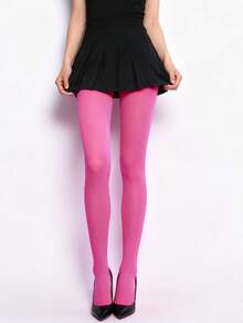 1 Pair Women's Super Sexy Shiny Transparent Shaping Pantyhose, High Waist Tights - Hot Pink - View 7