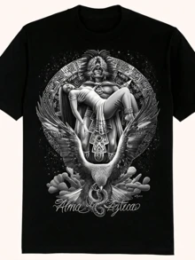 Men's Cotton T-Shirt,T-Shirt Chicano Graphic T-Shirt, Street Style Clothing Chicano Art, Lowrider Art, Graphic, Chicano Art T-Shirt, Street Fashion Style, Retro Millennial Men's Printed T-Shirts - 黑色 - 查看 1